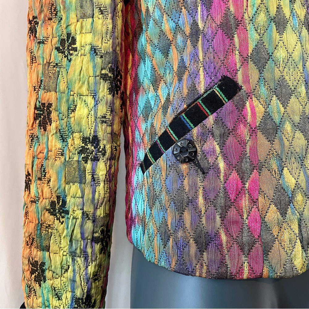 80s Multi-Colored Diamond Striped Pattern Blazer - image 4
